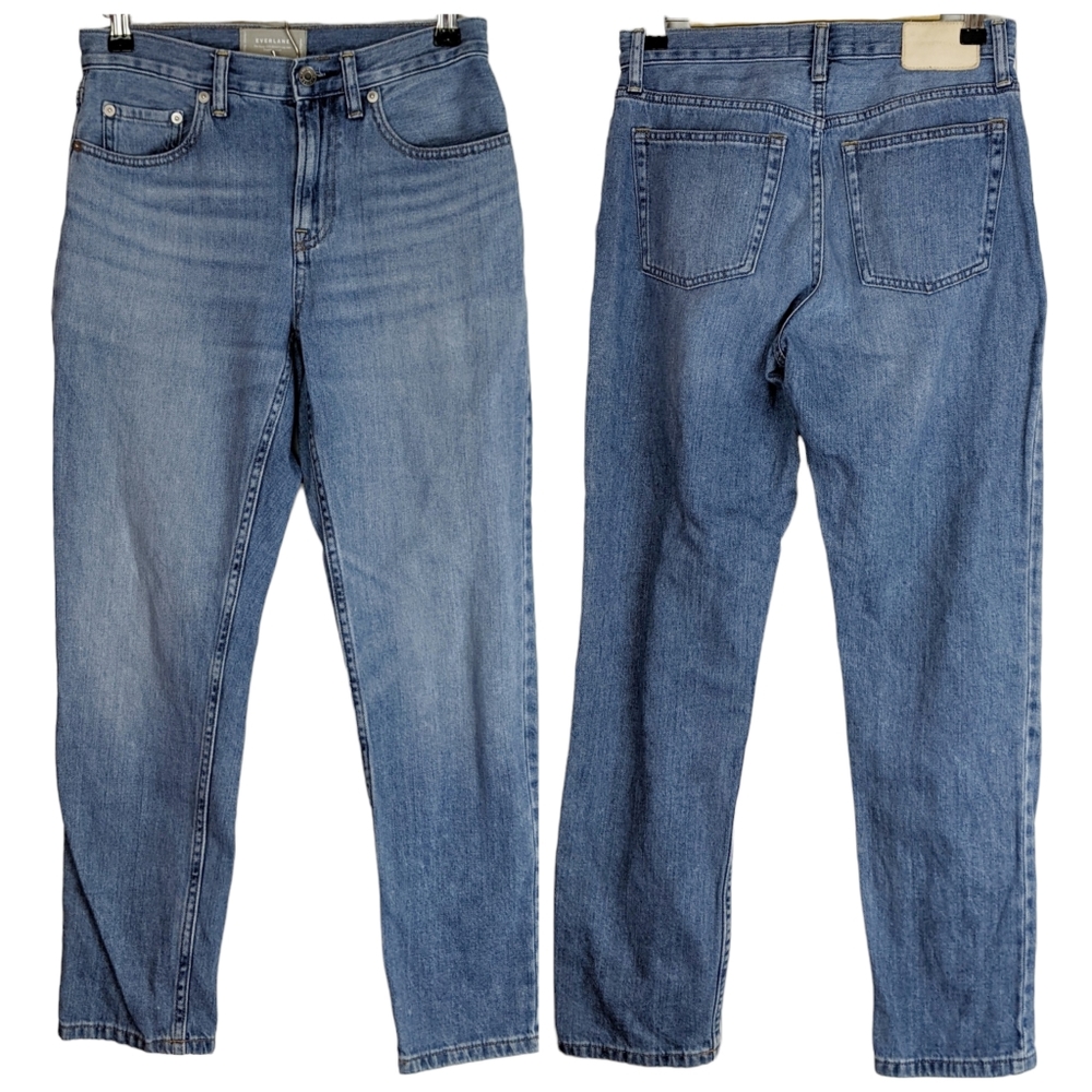 Everlane Super Soft Straight Leg Relaxed Jeans Denim High Waist Med Wash Size 25